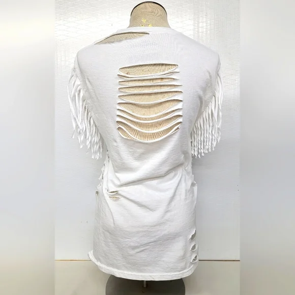 Rolling Stones fringe Shred Tee Upcycled Retro Band Merch - Picture 8 of 9